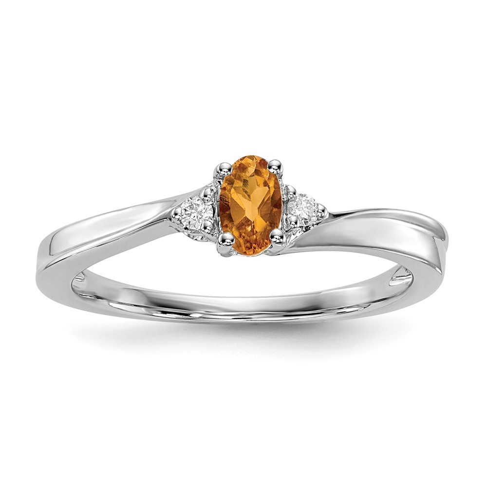 925 Sterling Silver Citrine (November Birthstone) & Diamond Ring Size 6
